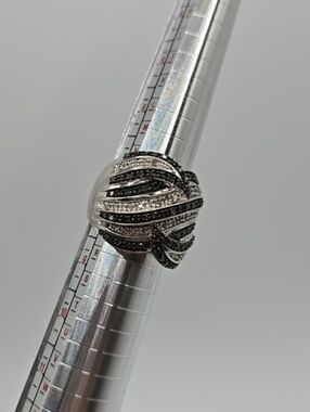Sterling Silver Black & Silver Pave Dome Ring